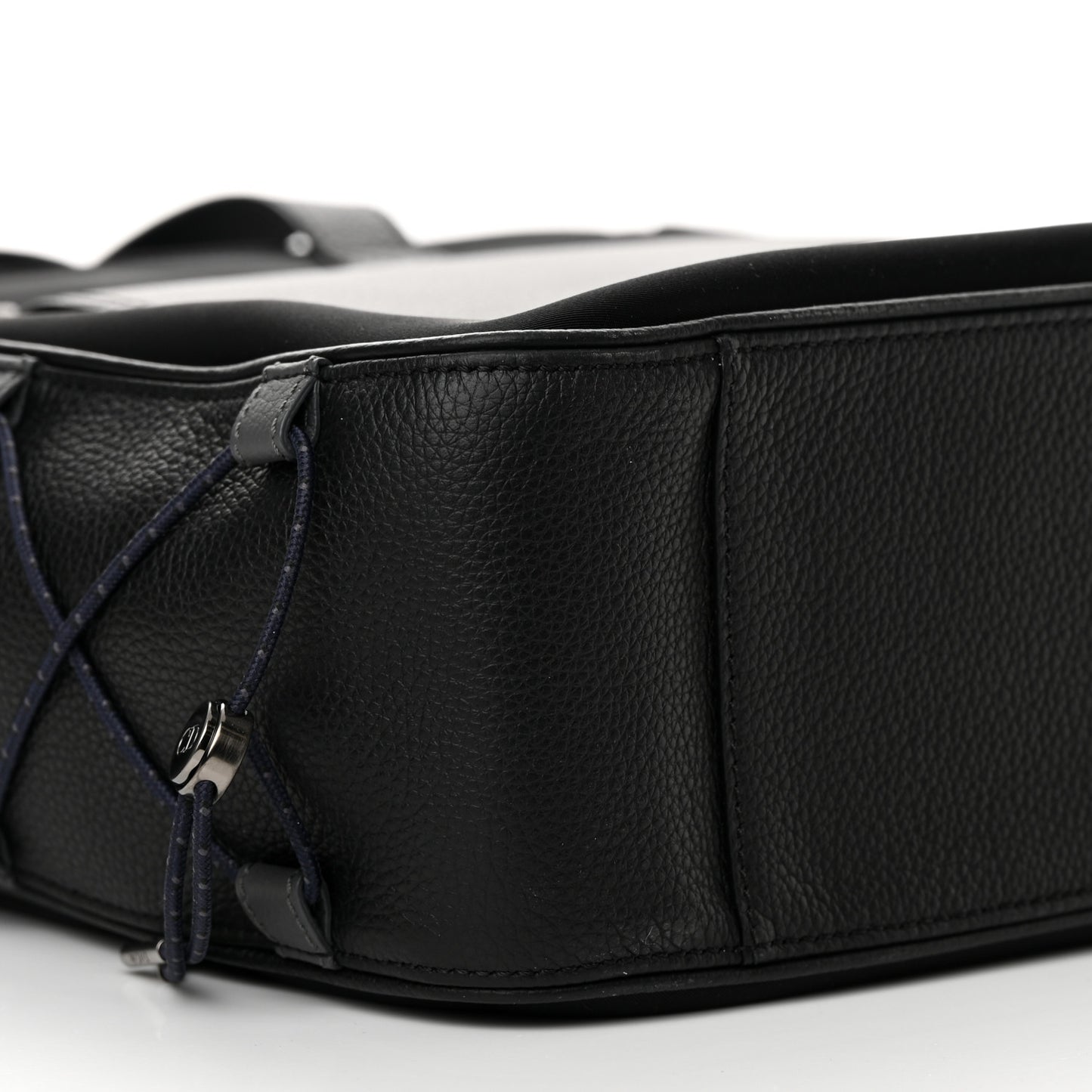 Nylon Grained Calfskin Saddle Tote Black