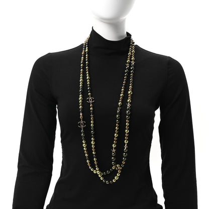 Chanel Pearl Star CC Multi Strand Long Necklace Green Gold 2 of 6