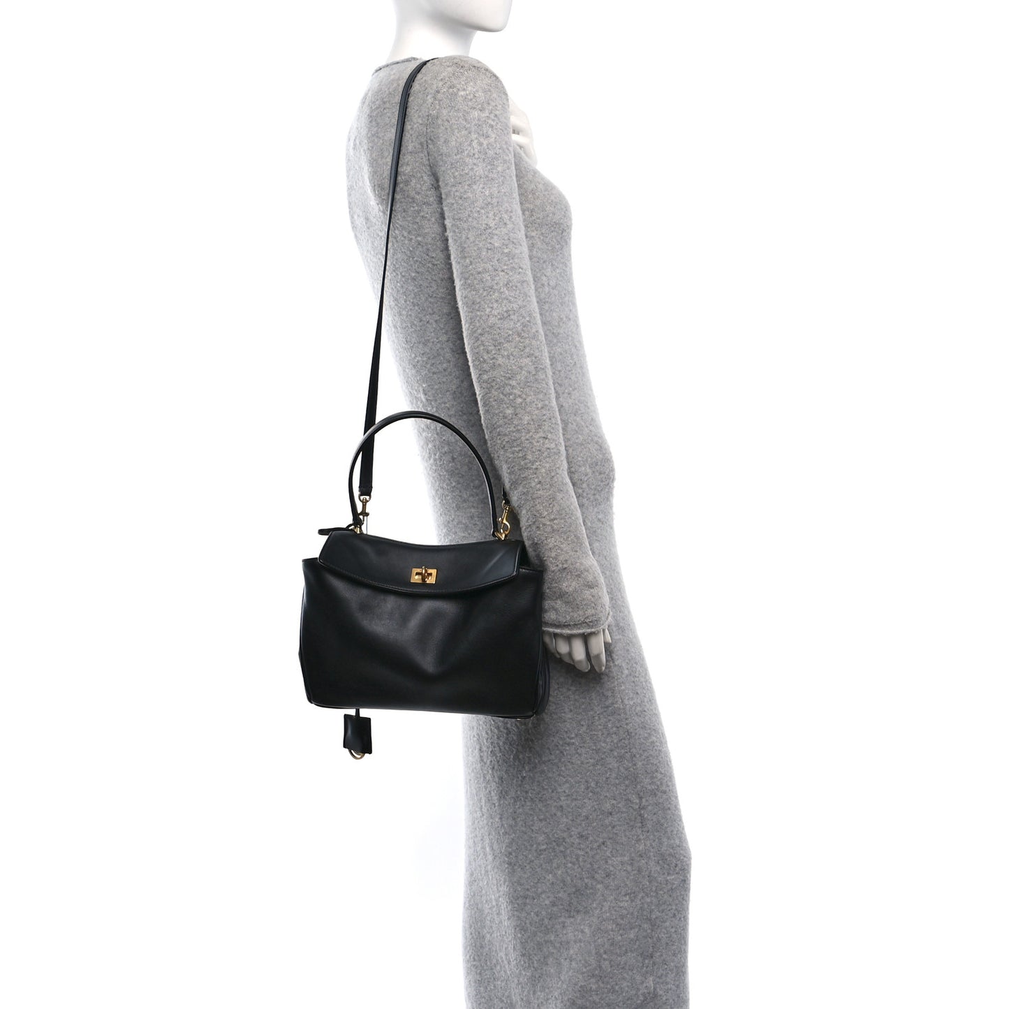 Natural Smooth Calfskin Small Rodeo Top Handle Handbag Black