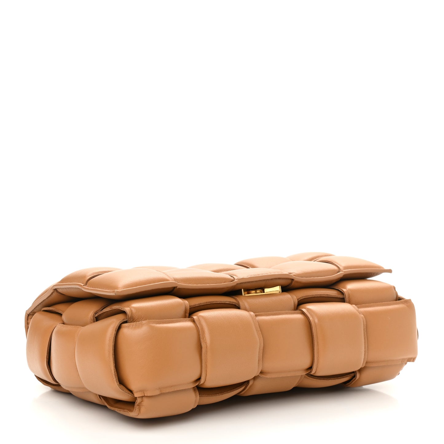 Lambskin Maxi Intreccio Padded Chain Cassette Crossbody Bag Caramel