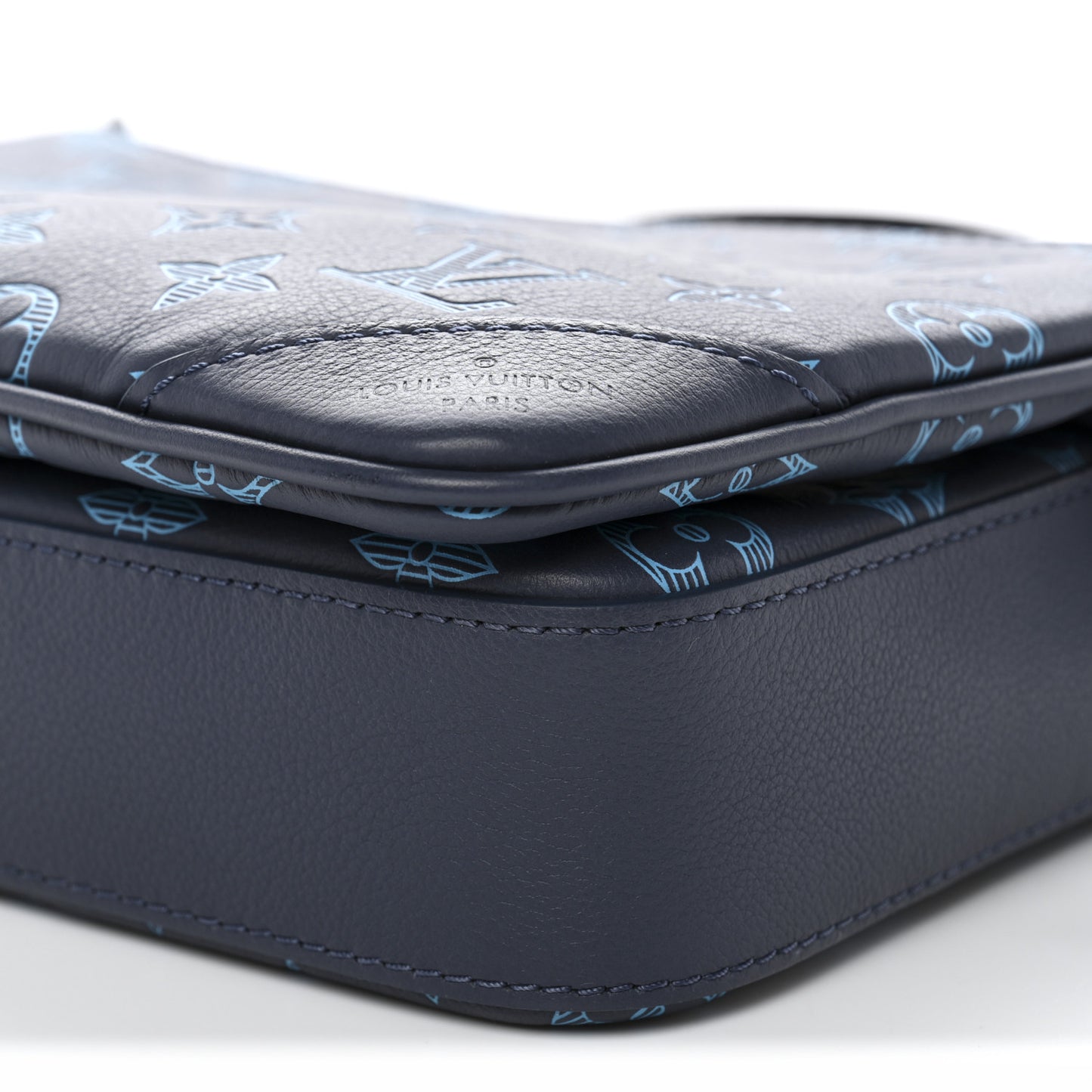 Calfskin Monogram Shadow Trio Messenger Navy River Blue
