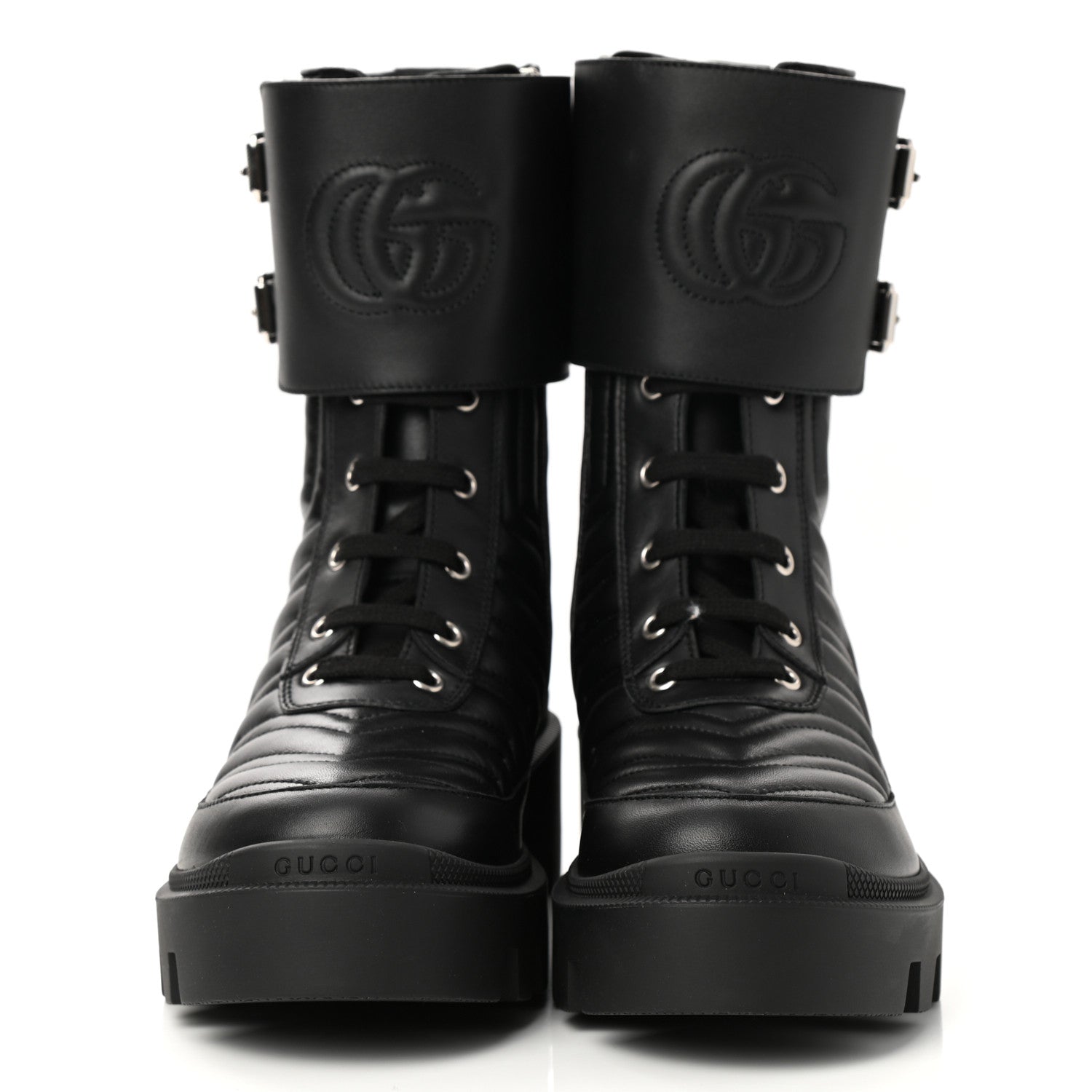 Gucci Nappa Frances GG Matelasse Platform Combat Boots 37.5 Black 2 of 9