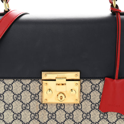Gucci GG Supreme Monogram Calfskin Medium Padlock Top Handle Bag Beige Blue Mystic White Hibiscus Red 8 of 17