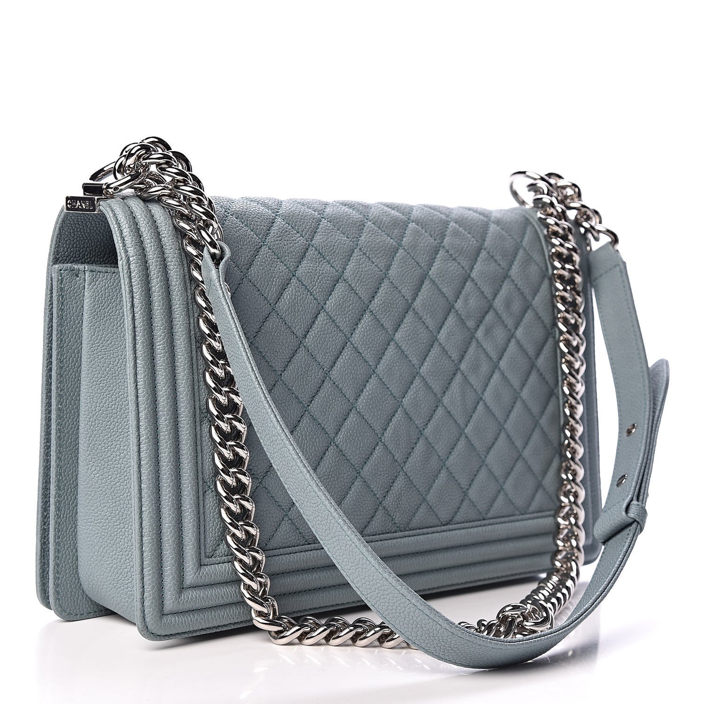 Iridescent Caviar Quilted New Medium Boy Flap Light Blue