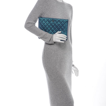 Chanel Iridescent Lambskin Quilted Medium Cosmetic Case Turquoise 2 of 7