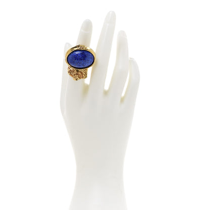 Saint Laurent Glass Cabochon Arty Ovale Ring 7 Gold Lapis 2 of 4