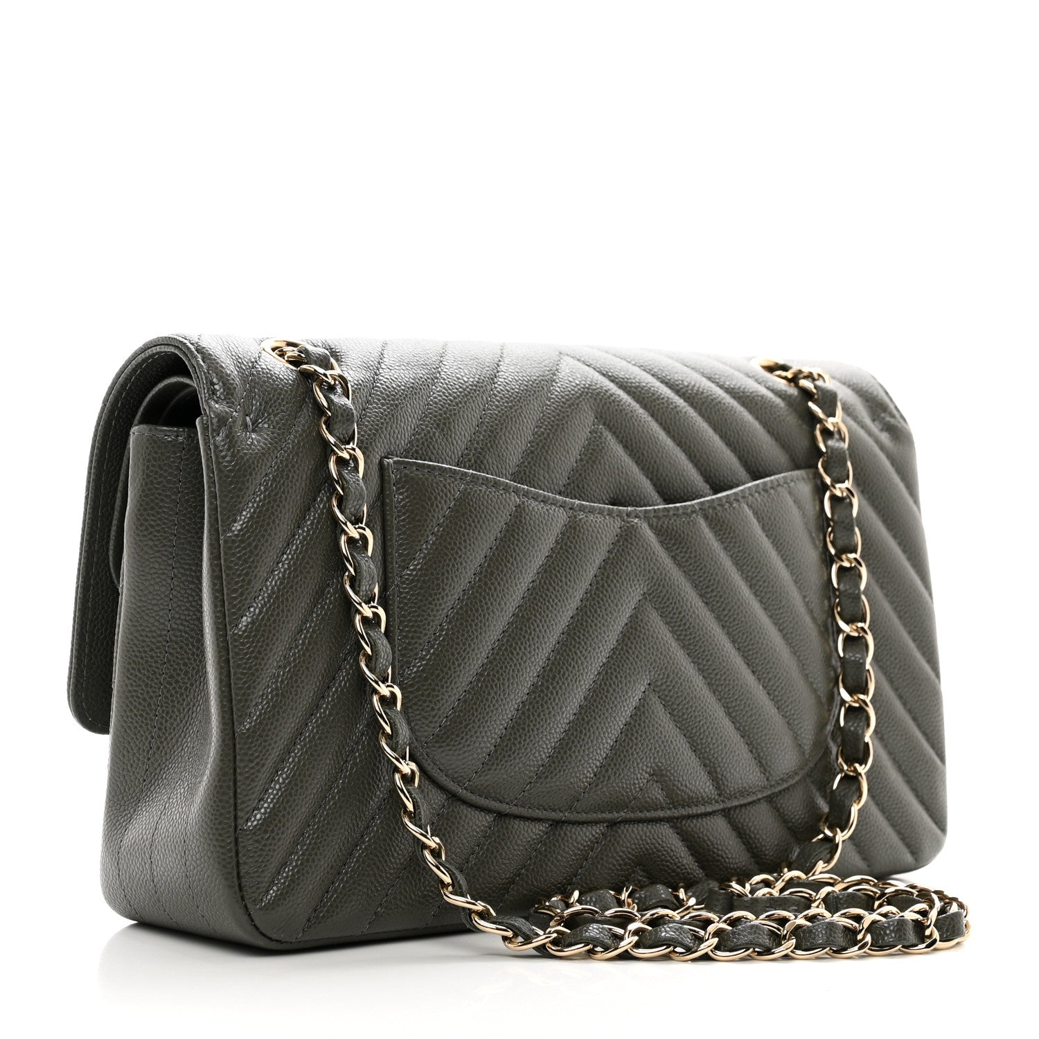 Chanel Caviar Chevron Quilted Medium Double Flap Dark Grey 3 of 11