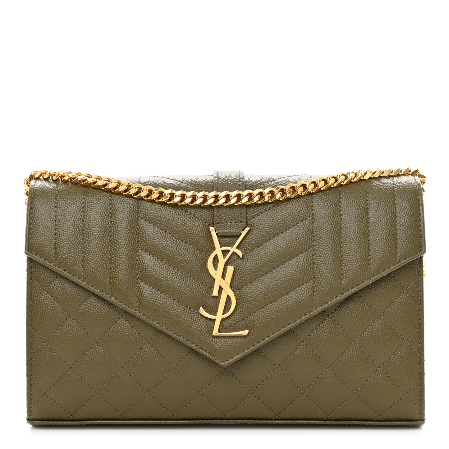 Grain De Poudre Mixed Matelasse Triquilt Monogram Chain Wallet Kaki