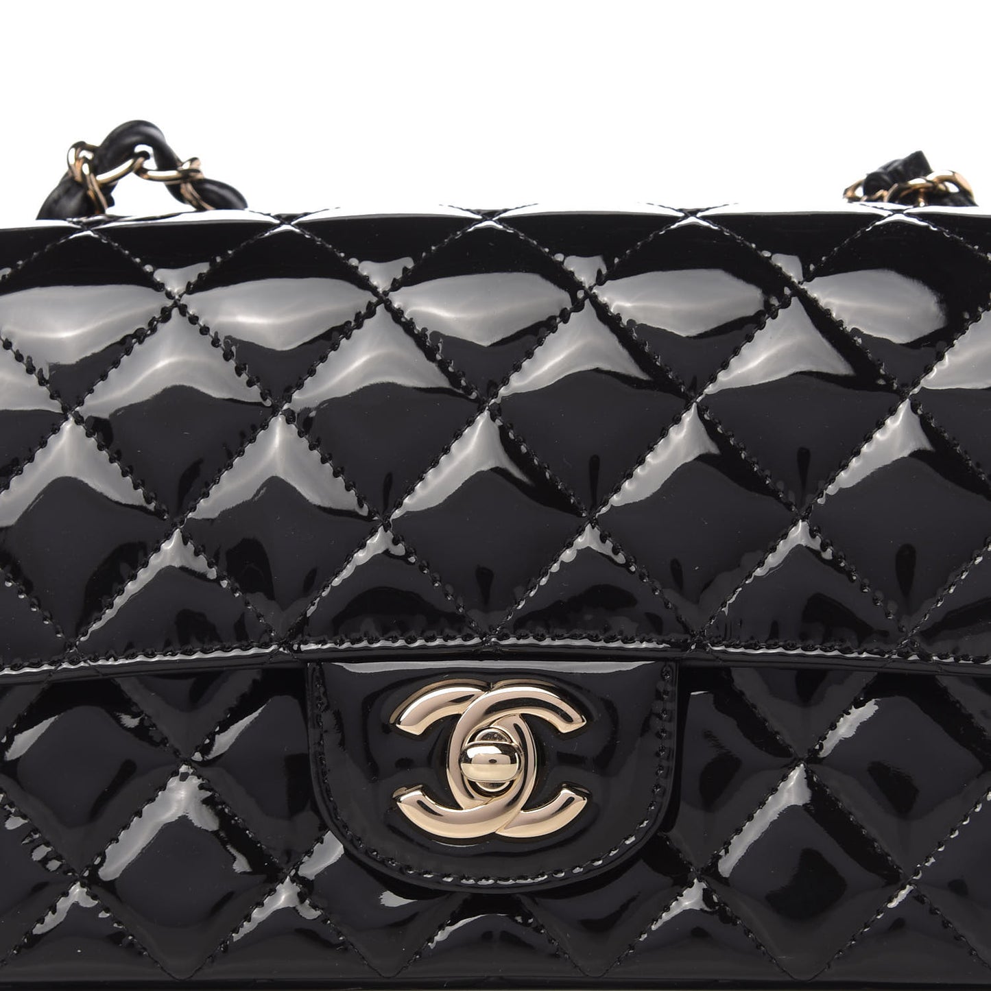 Patent Calfskin Quilted Mini Rectangular Flap Black