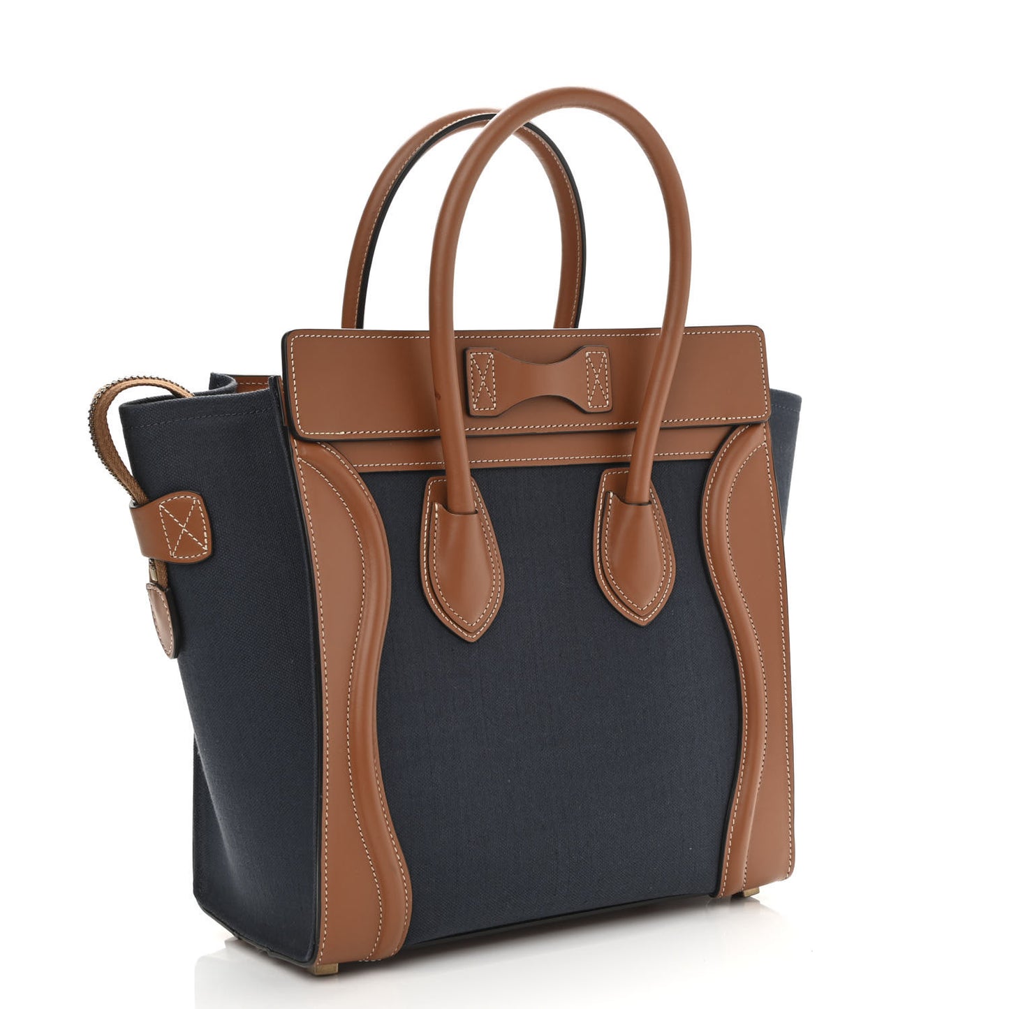 Textile Smooth Calfskin Micro Luggage Navy Tan