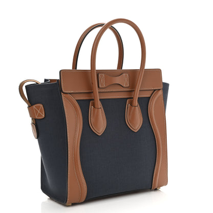 Celine Textile Smooth Calfskin Micro Luggage Navy Tan 3 of 16