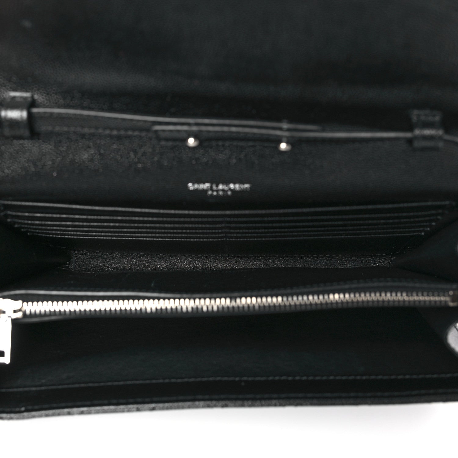 Saint Laurent Grain De Poudre Mixed Matelasse Triquilt Monogram Chain Wallet Black 5 of 9