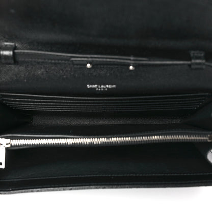 Saint Laurent Grain De Poudre Mixed Matelasse Triquilt Monogram Chain Wallet Black 5 of 9