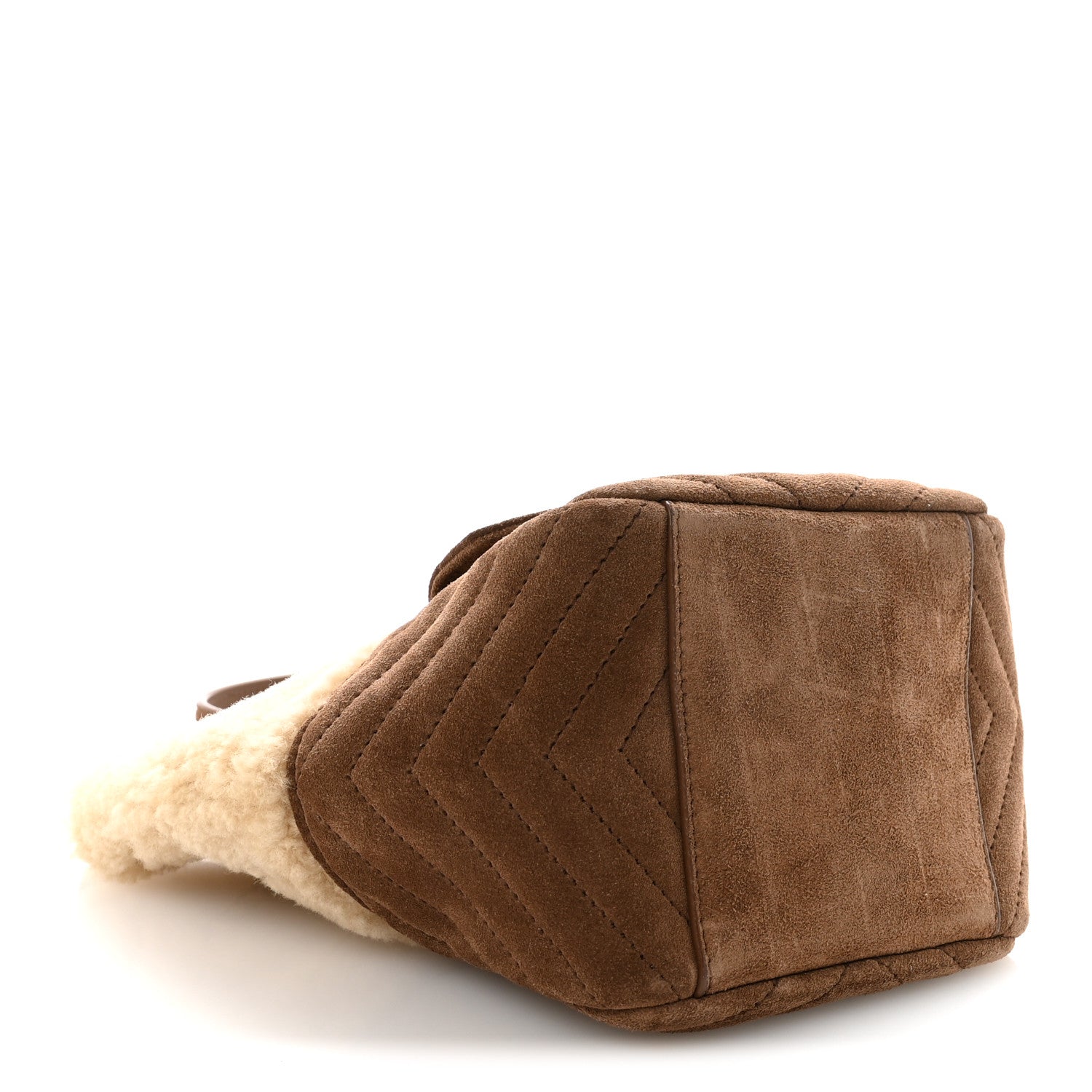 Saint Laurent Shearling Suede Monogram Joe Nano Bucket Bag Dark Cigar Natural Beige 4 of 9