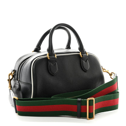 Gucci X ADIDAS Textured Dollar Calfskin Web Trefoil Logo Embossed Mini Bowling Bag Black Off White 3 of 10