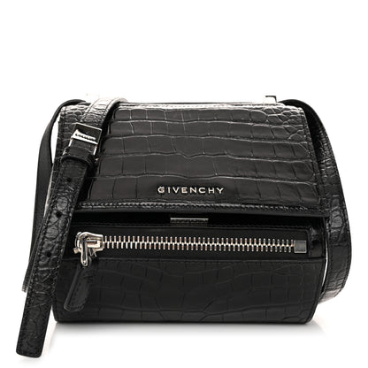 Givenchy Calfskin Crocodile Embossed Mini Pandora Box Crossbody Bag Black 1 of 10