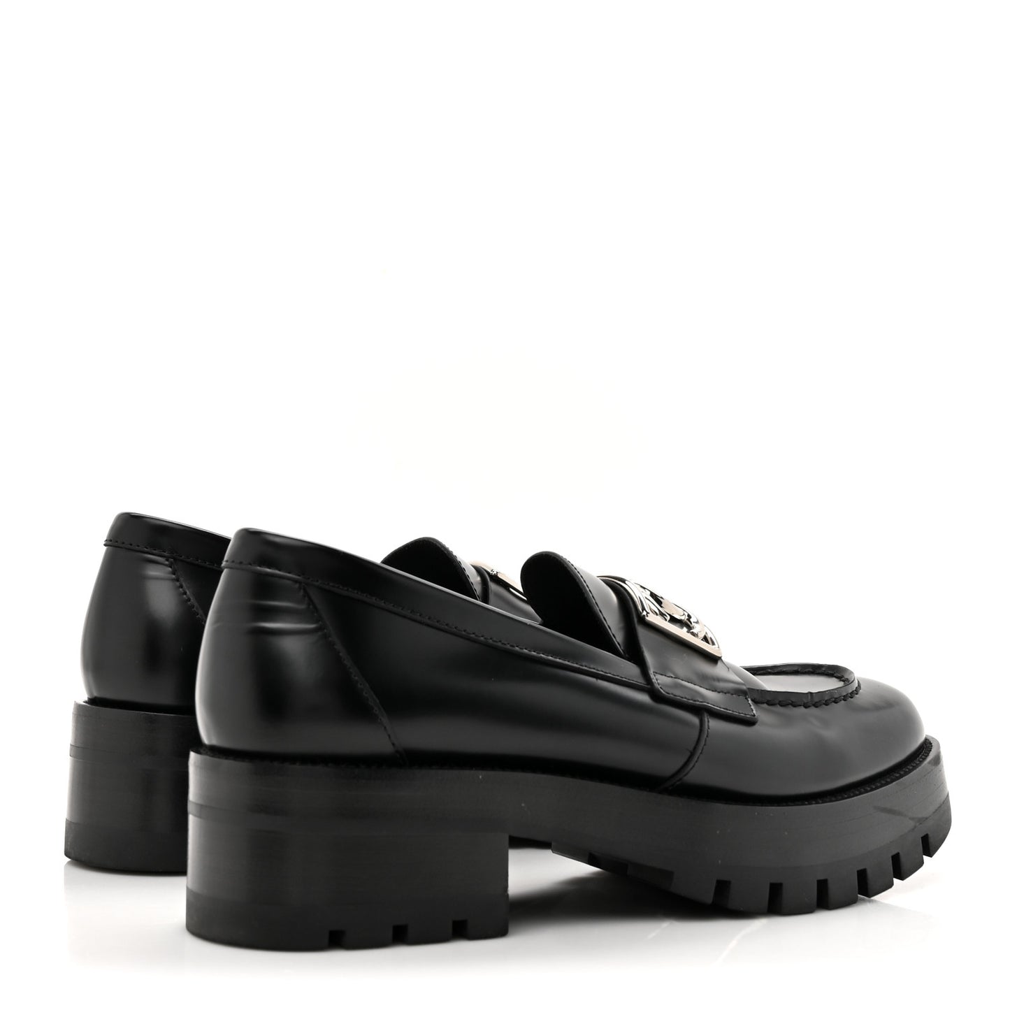 Calfskin Metal CC Loafers 37.5 Black