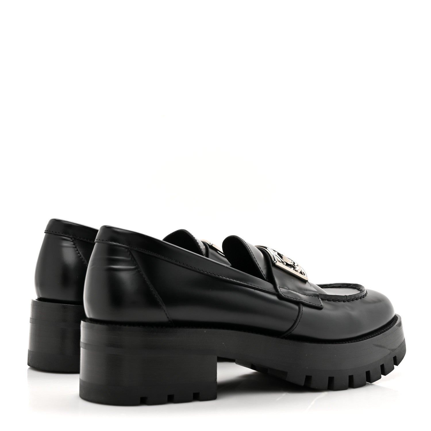 Chanel Calfskin Metal CC Loafers 37.5 Black 5 of 9