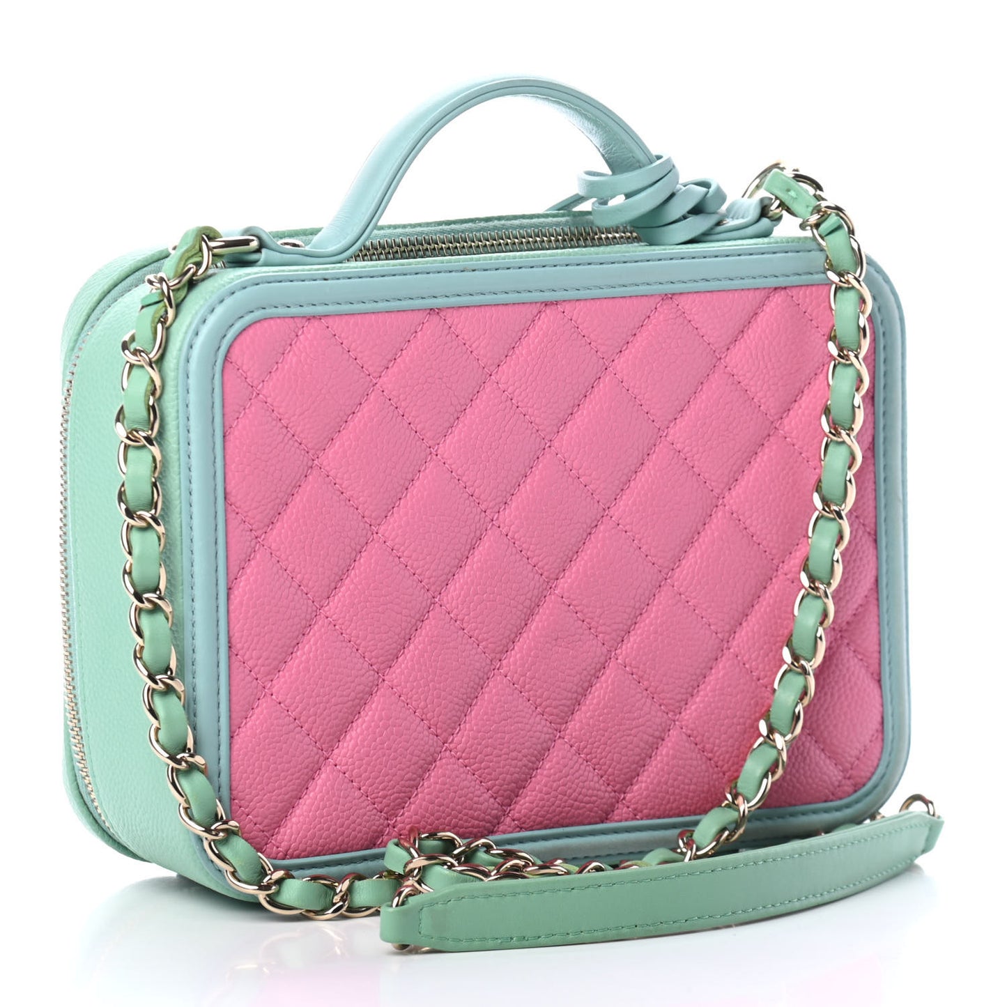 Caviar Quilted Medium CC Filigree Vanity Case Pink Green Blue