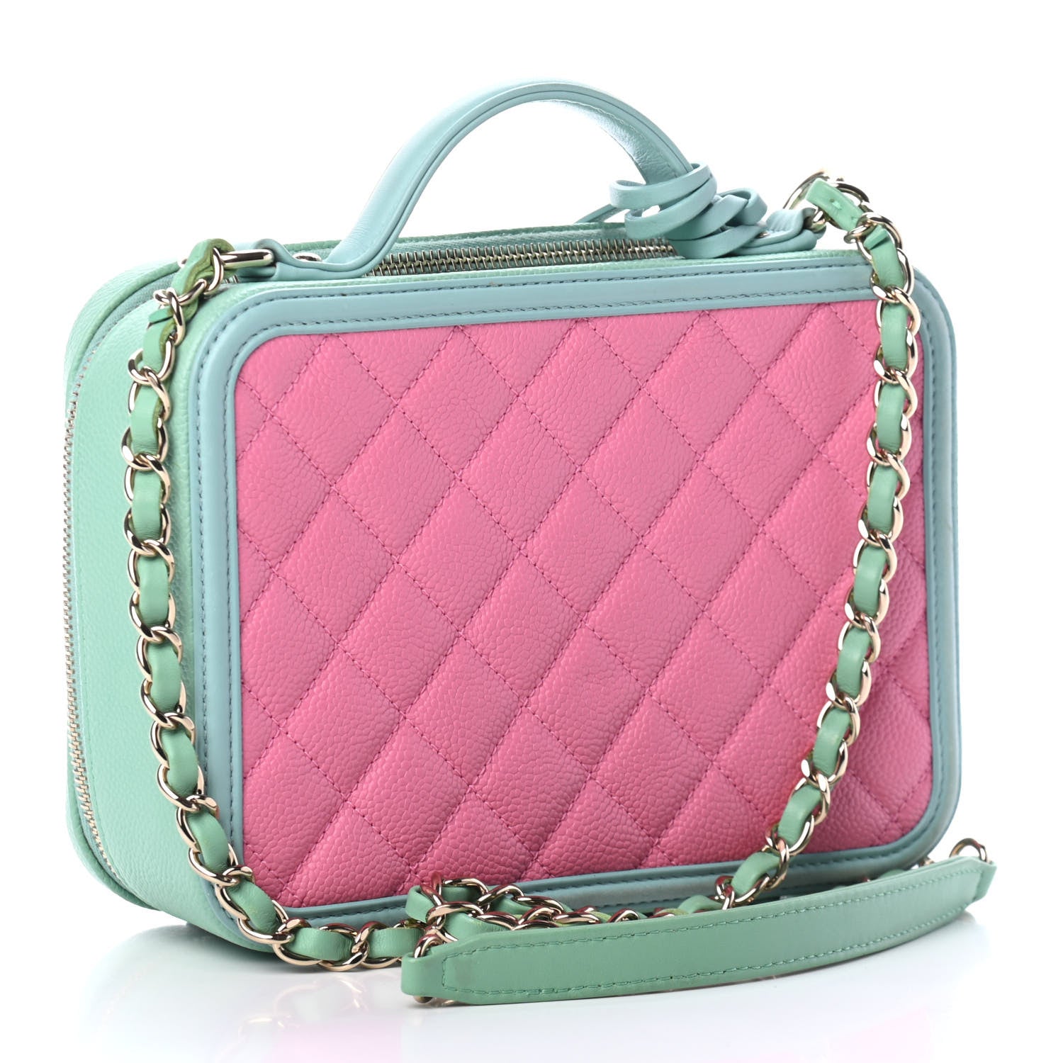 Chanel Caviar Quilted Medium CC Filigree Vanity Case Pink Green Blue 2 of 4