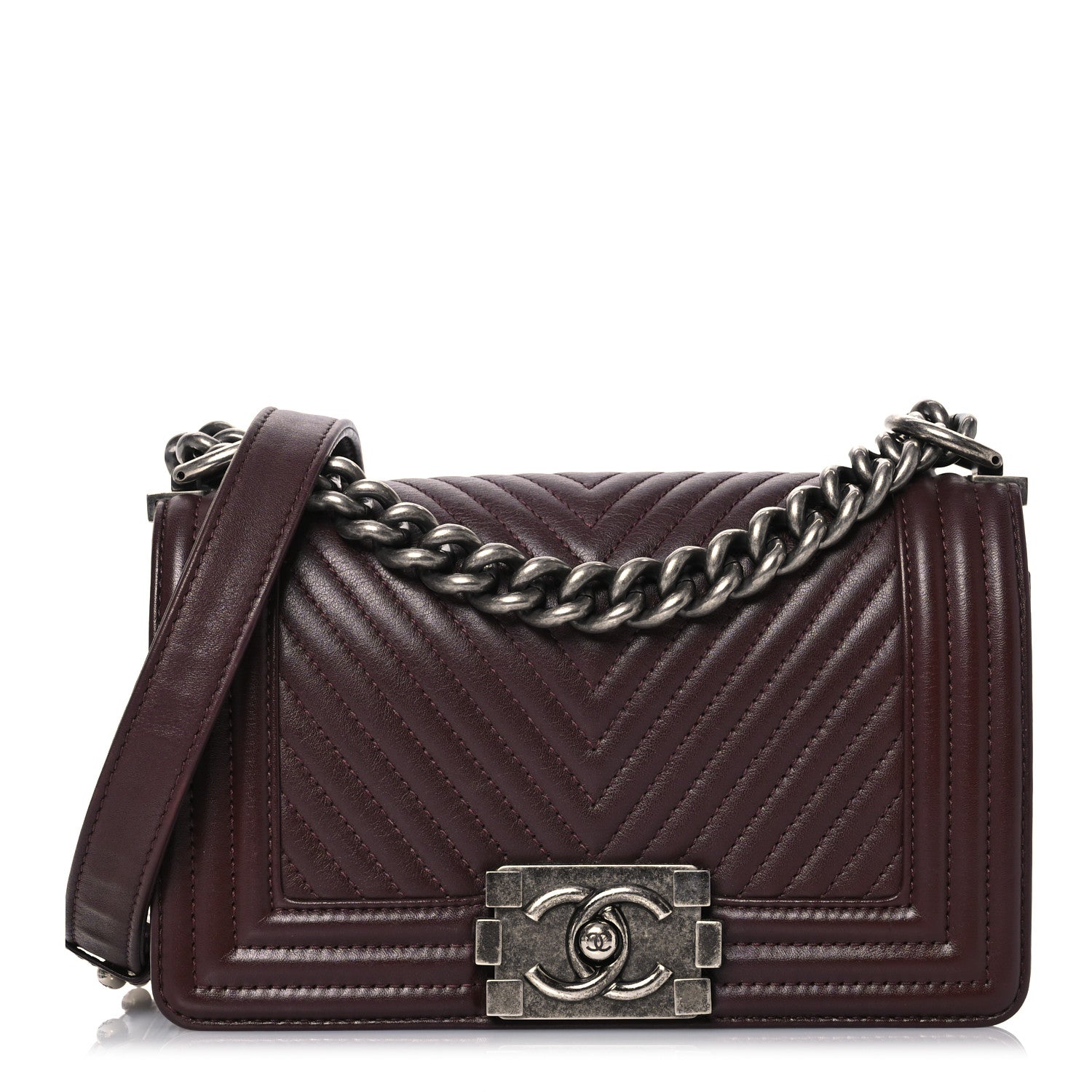 Chanel Calfskin Chevron Quilted Small Boy Flap Burgundy 1 of 10