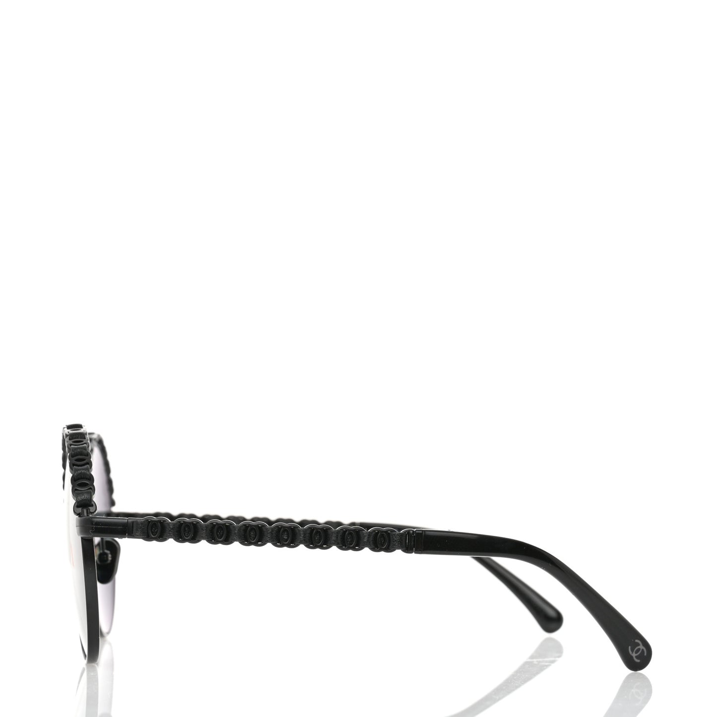 Metal Calfskin Round Chain Sunglasses 4265-Q Black