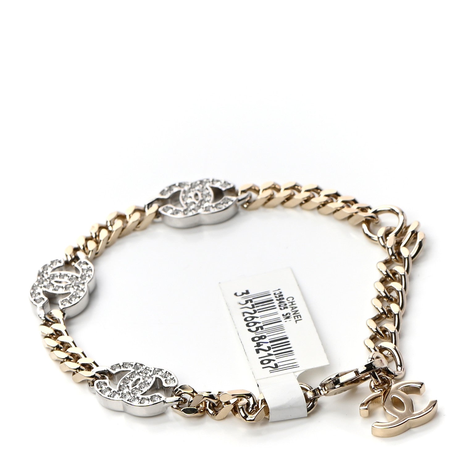 Chanel Crystal CC Chain Bracelet Gold Silver 3 of 5