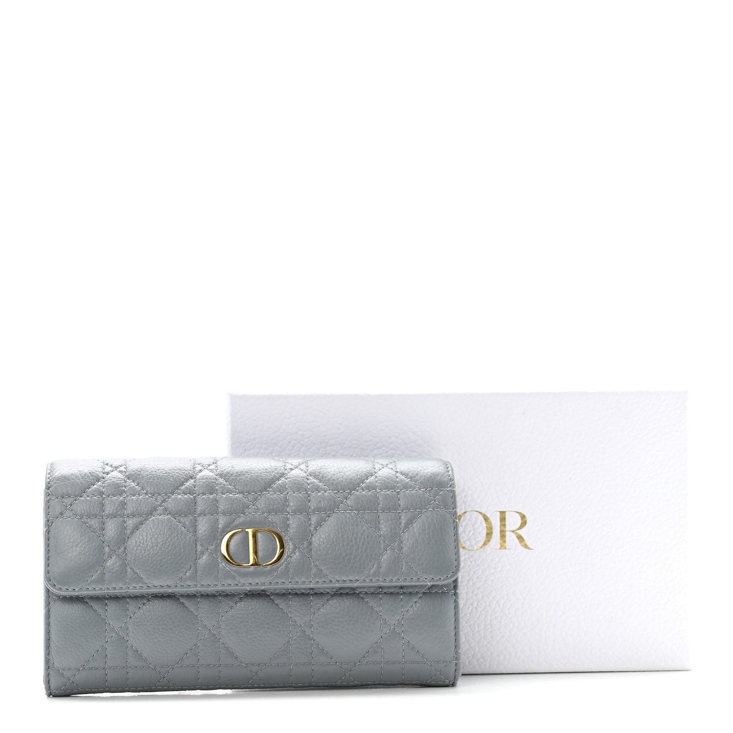 Supple Calfskin Cannage Caro Orchid Long Wallet Cloud Blue