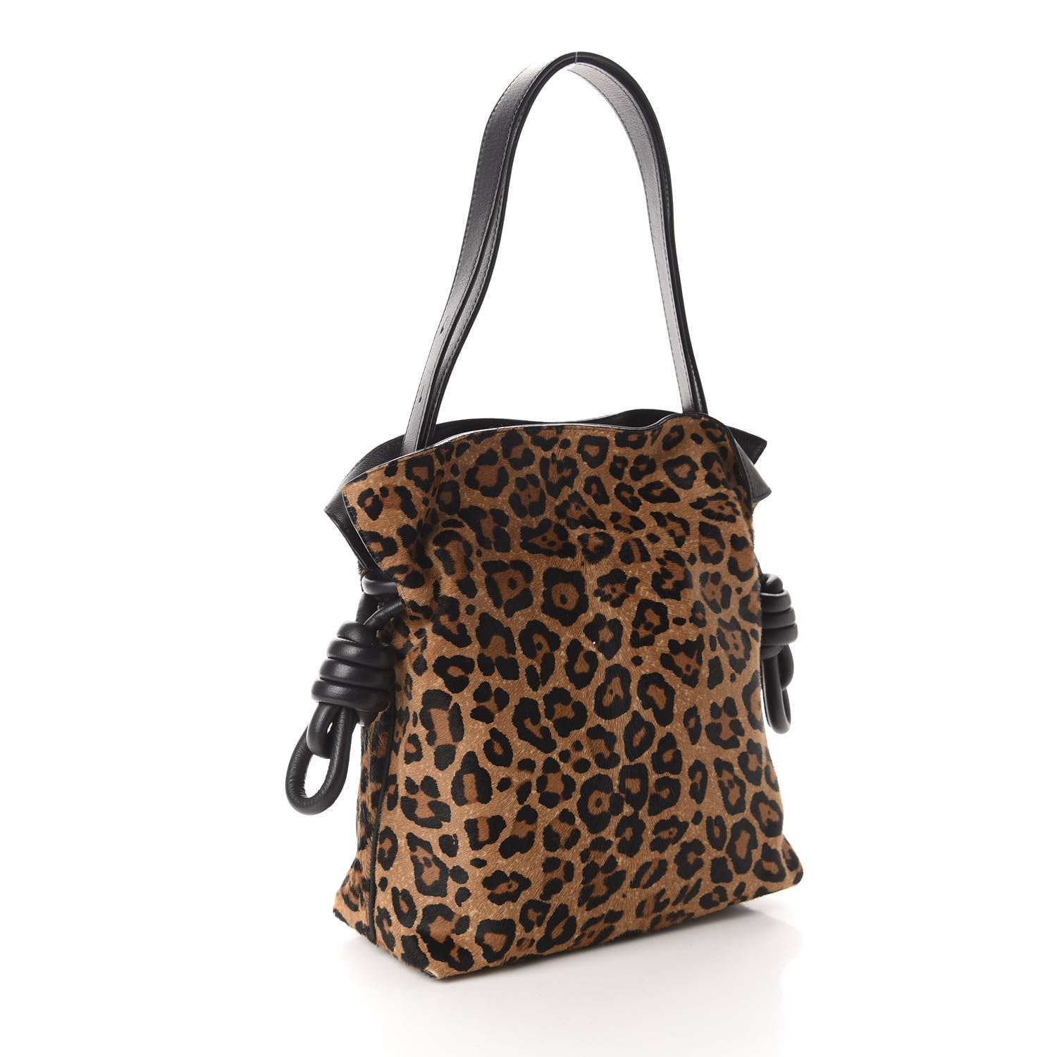 Loewe Calfskin Pony Hair Leopard Print Flamenco Knot Bag Black 3 of 9