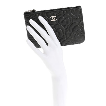 Chanel Goatskin Camellia Embossed Cosmetic Pouch Anthracite 2 of 12