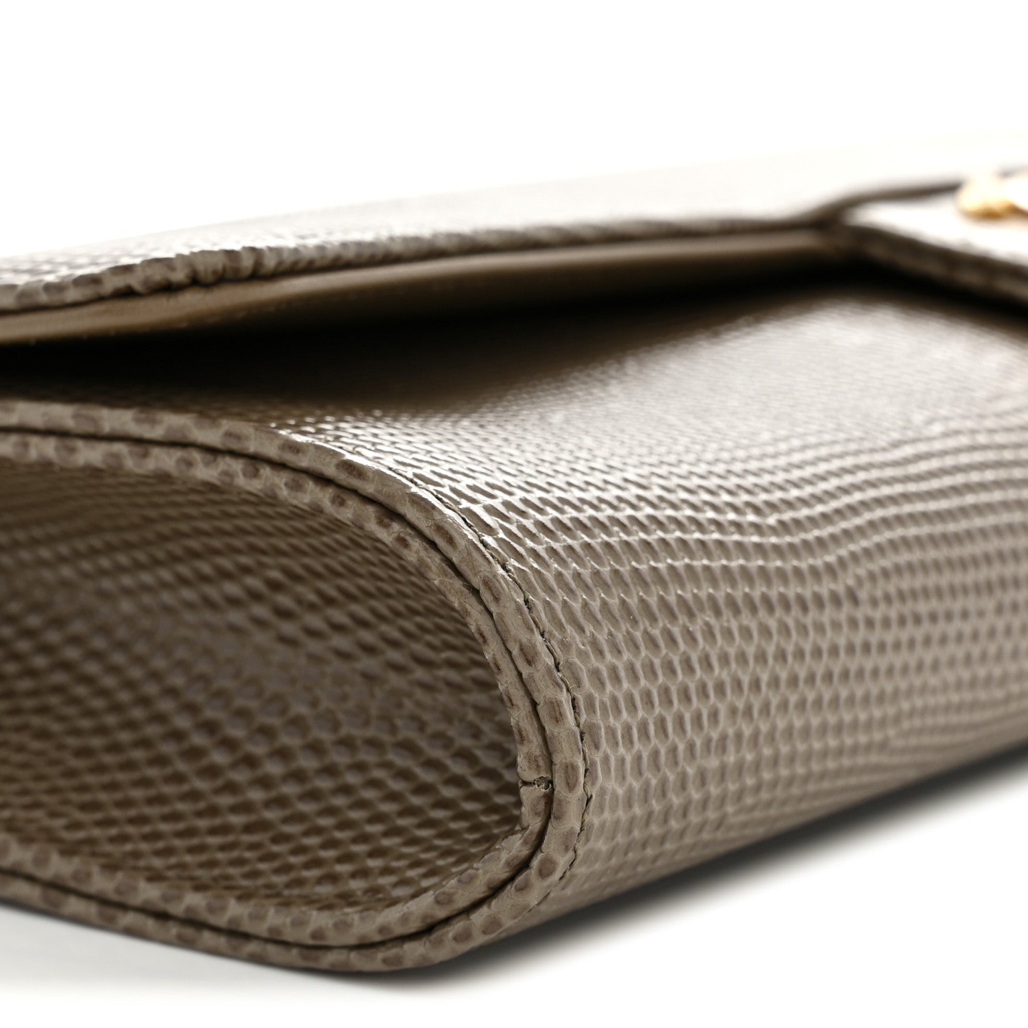Chanel Calfskin Lizard Embossed Top Handle Long Clutch With Chain Dark Khaki 9 of 11