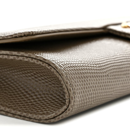 Chanel Calfskin Lizard Embossed Top Handle Long Clutch With Chain Dark Khaki 9 of 11