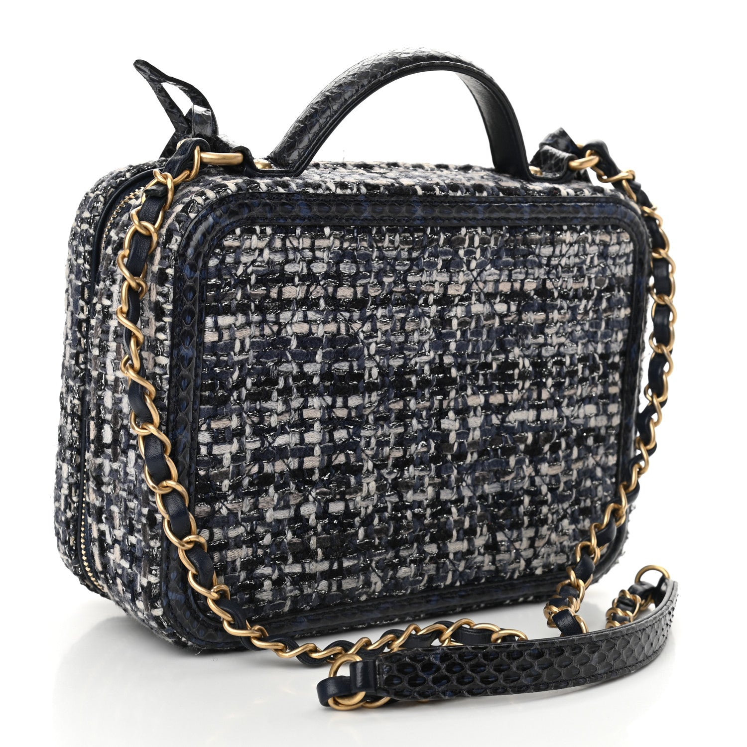 Chanel Tweed Snakeskin Quilted Medium CC Filigree Vanity Case Multicolor 3 of 10