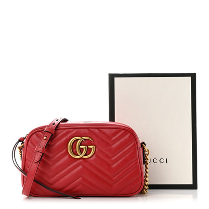 Gucci Calfskin Matelasse Small GG Marmont Chain Shoulder Bag Hibiscus Red 3 of 11