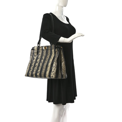 Fendi Snakeskin Striped Large Peekaboo Iconic Satchel Natural Black 3 of 9