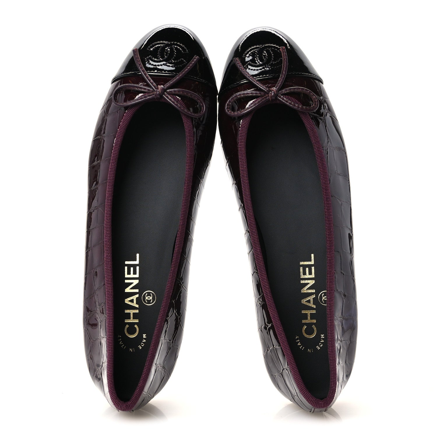 期間限定お値下げCHANEL Facettes Ballerina Chanel Patent Calfskin Crocodile Embossed Ballerina Flats 38.5