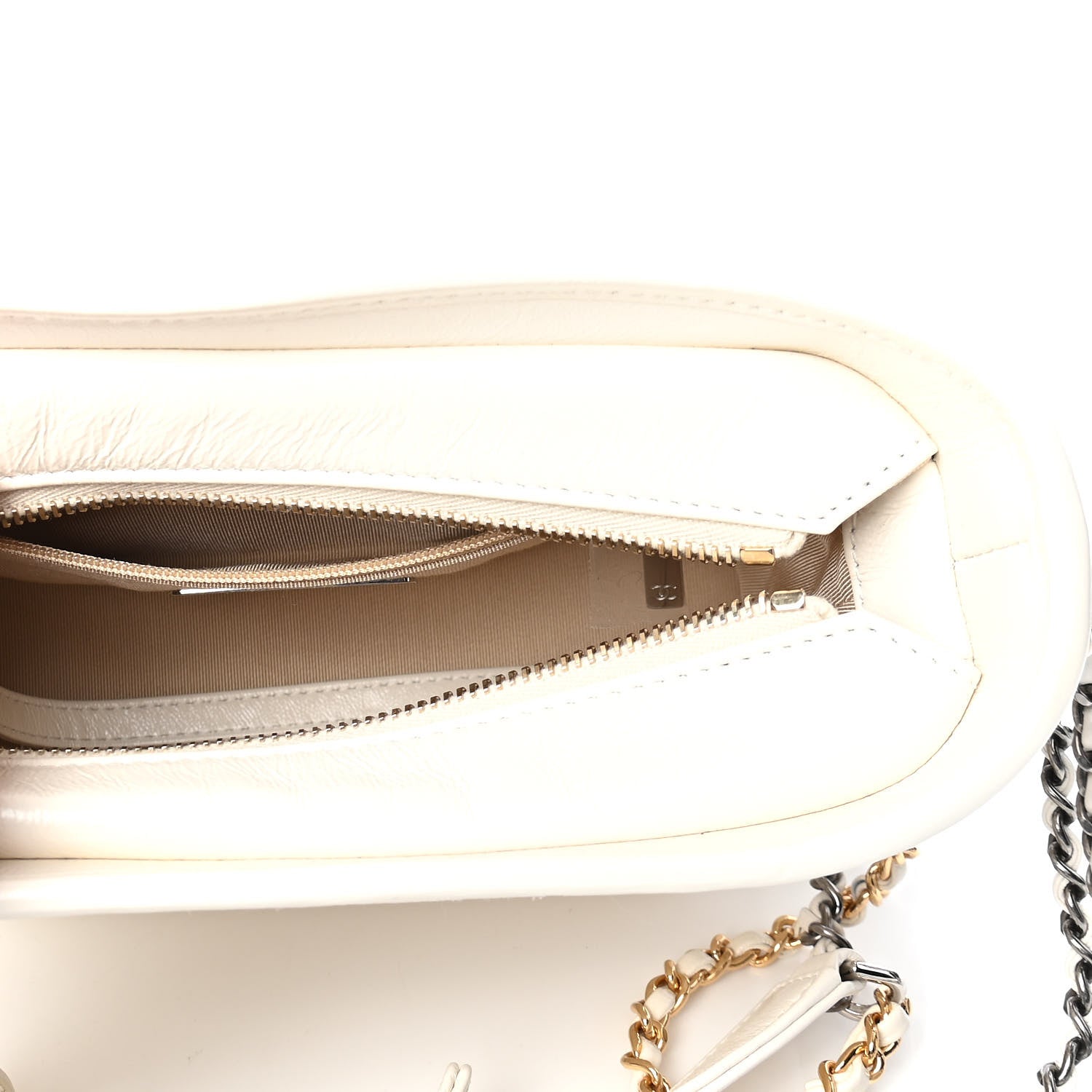 Chanel Calfskin Wool Felt Embossed Small Gabrielle Logo Hobo White 6 of 8