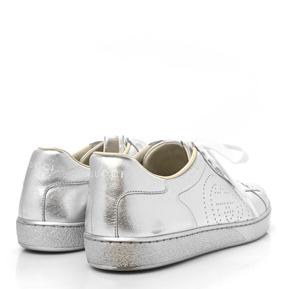 Gucci Metallic Nappa Interlocking G Perforated Womens Ace Sneakers 39.5 Silver 4 of 9