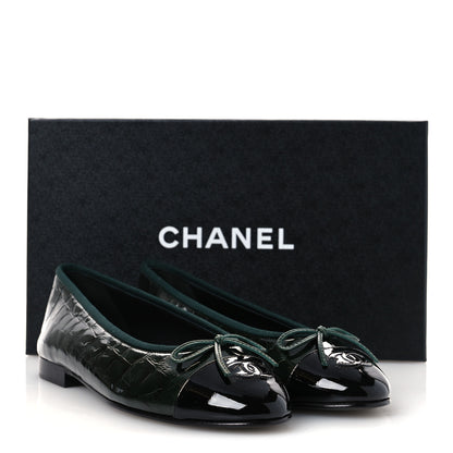 Chanel Crocodile Embossed Patent Calfskin Ballet Flats 38.5 Dark Green Black 11 of 11