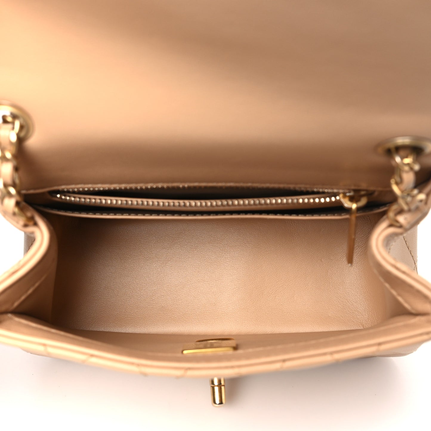 Lambskin Quilted Mini Pearl Crush Flap Beige