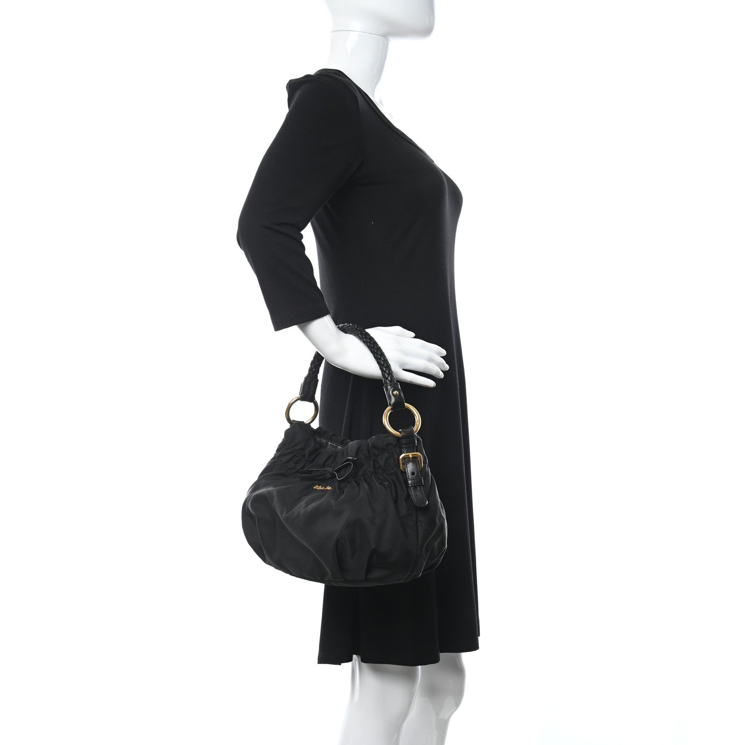 Prada Tessuto Nylon Braided Hobo Black 2 of 11