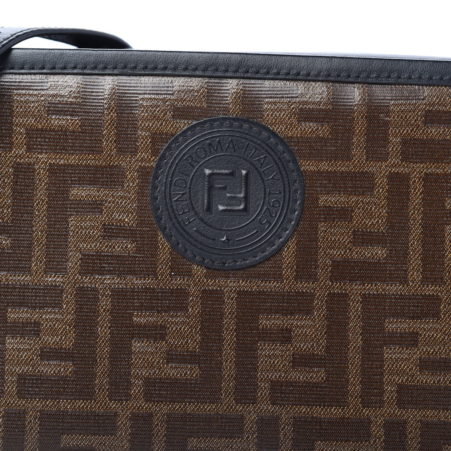 Fendi Glazed Fabric Vitello Century FF 1974 Stamp Patch Camera Case Mogano Panna Black 10 of 10