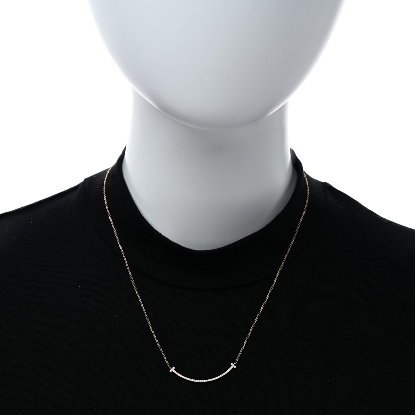 18K Rose Gold Diamond Small T Smile Pendant Necklace
