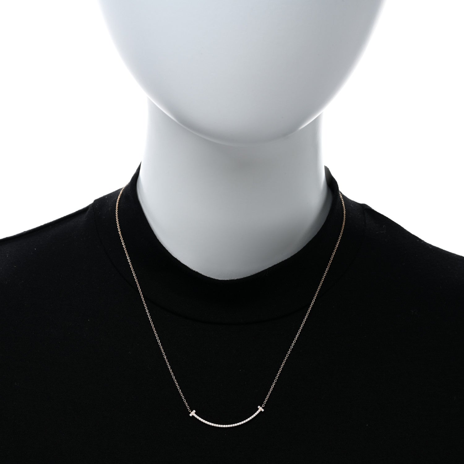 Tiffany 18K Rose Gold Diamond Small T Smile Pendant Necklace 2 of 4