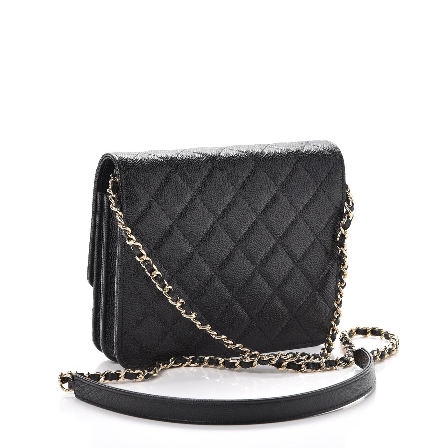Caviar Quilted Square Wallet On Chain WOC Black
