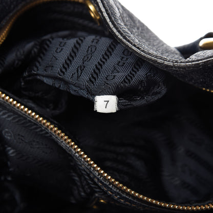 Prada Metallic Vitello Daino Tote Dark Blue 9 of 10