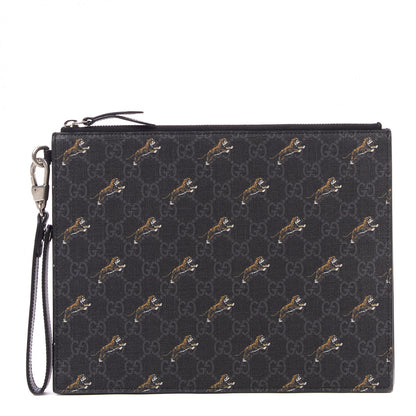 Gucci GG Supreme Monogram Tigers Zip Wristlet Pouch Black 1 of 8
