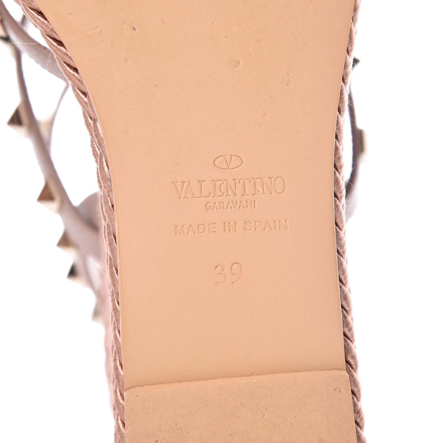 Valentino Garavani Calfskin Rockstud Ankle Strap Torchon Espadrille Caged 25/95mm Wedge Sandals 39 Poudre 8 of 11