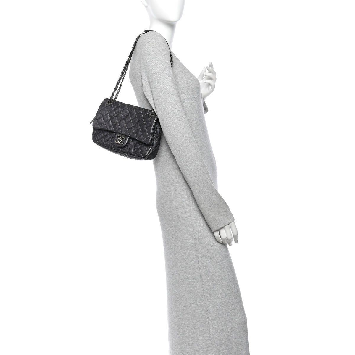 Iridescent Caviar Quilted Small Chic Flap  Argent