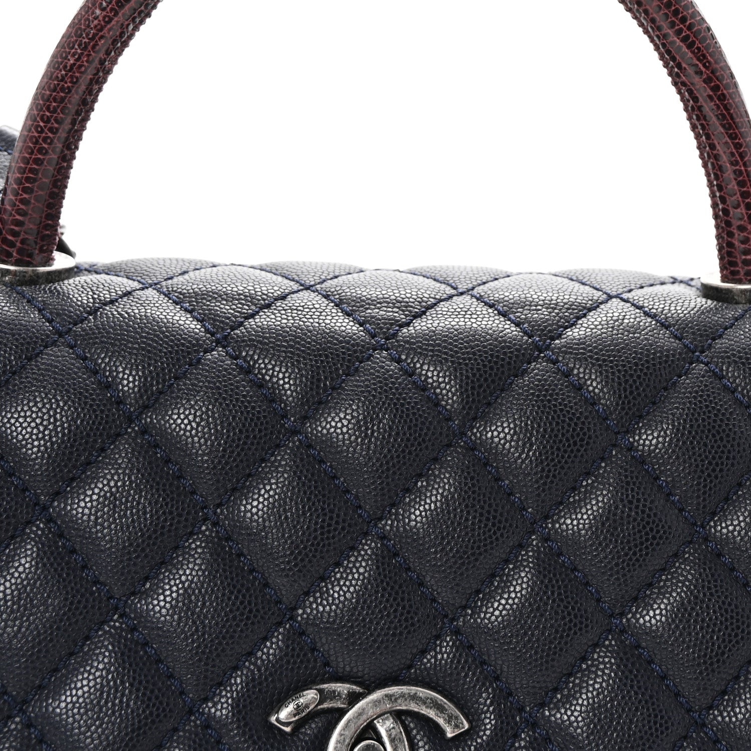 Chanel Caviar Lizard Embossed Quilted Small Coco Handle Flap Navy Blue 8 of 10
